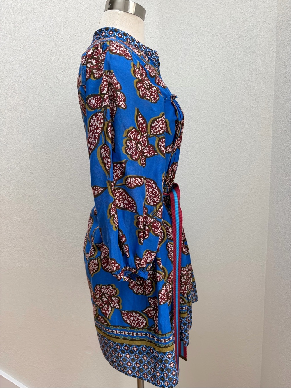 Alexis Berka Mini Dress Sapphire Batik Print Pleated Belted Cotton Blue Size Xs - Picture 8 of 12